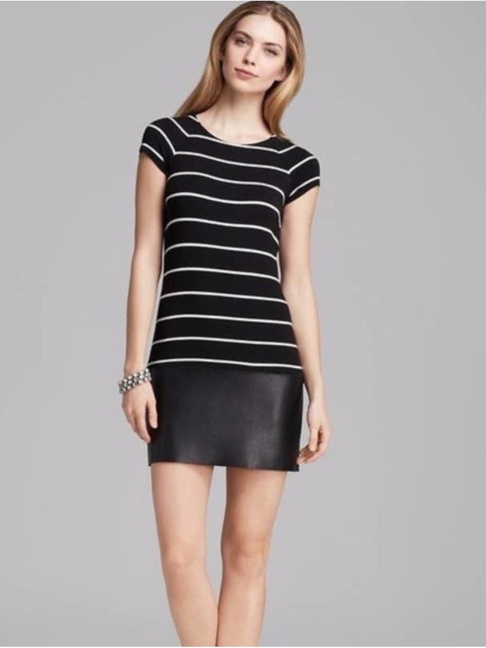 Anthropologie Bailey 44 DJ Baba Lorax Black Striped Faux Leather Skirt Dress XS